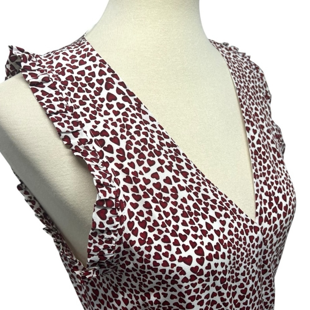 Anine Bing Leah Silk Heart Print White & Red True Wrap Midi Dress Women’s Large - Picture 7 of 14